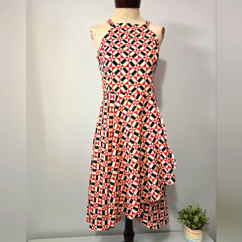 EVA FRANCO Anthropologie Geometric Patterned Halter Dress. Size M